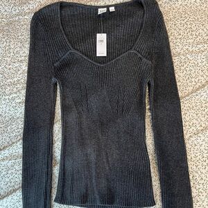 GAP charcoal gray ribbed knit Long Sleeve Sweater